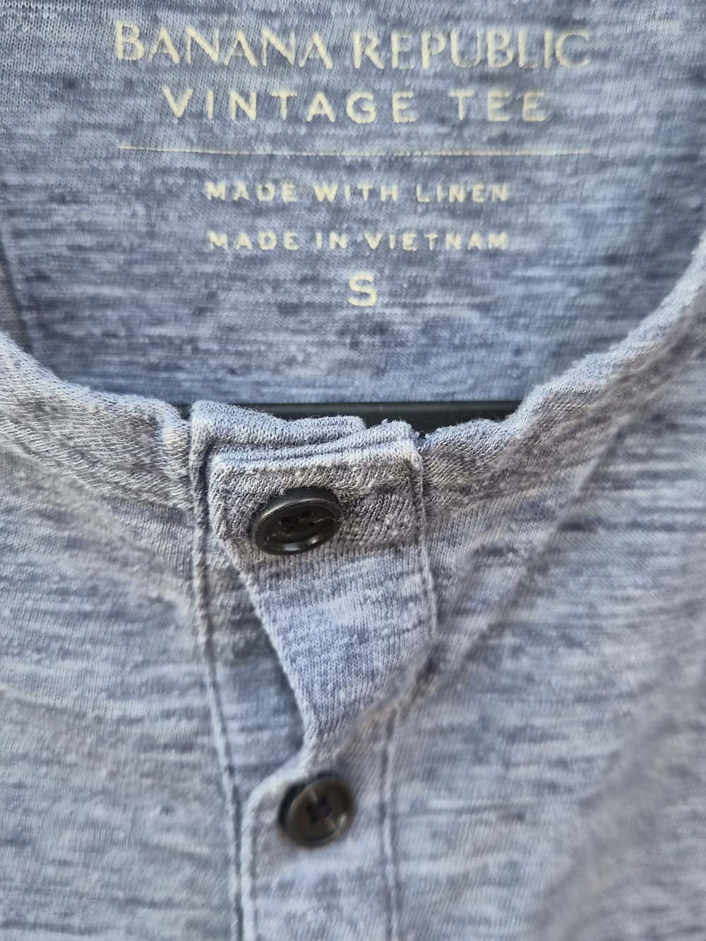Banana Republic Blue Linen-Blend Button Henley Shirt